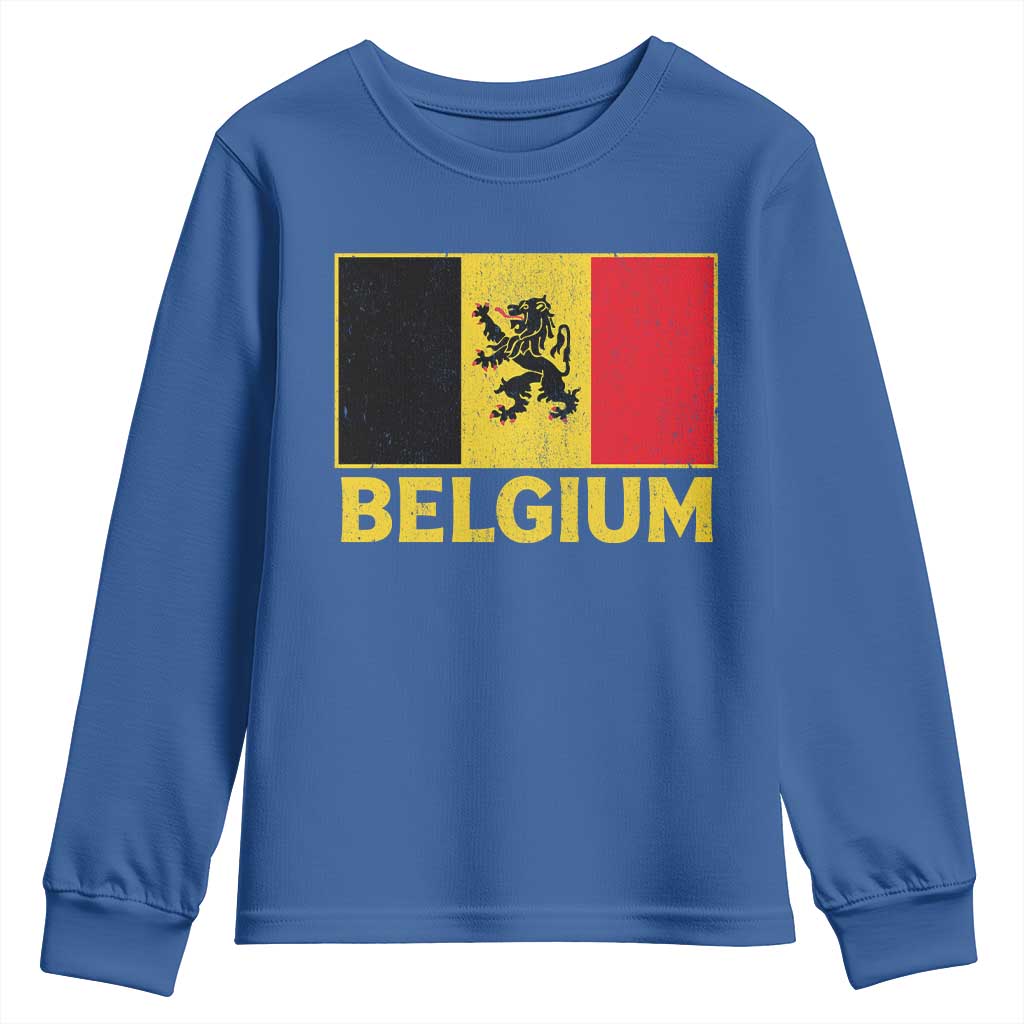 Vintage Belgium Soccer Flag with Lion Graphic Youth Sweatshirt Belgian Football Pride Gift for Fans TS10 Royal Blue Print Your Wear