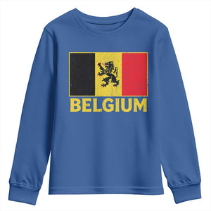 Vintage Belgium Soccer Flag with Lion Graphic Youth Sweatshirt Belgian Football Pride Gift for Fans TS10 Royal Blue Print Your Wear