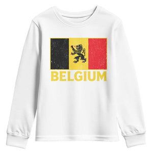 Vintage Belgium Soccer Flag with Lion Graphic Youth Sweatshirt Belgian Football Pride Gift for Fans TS10 White Print Your Wear