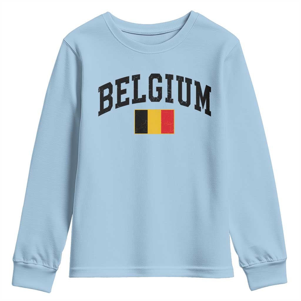 Vintage Belgium Youth Sweatshirt Belgian Soccer Football Pride Gift for Fans TS10 Light Blue Print Your Wear