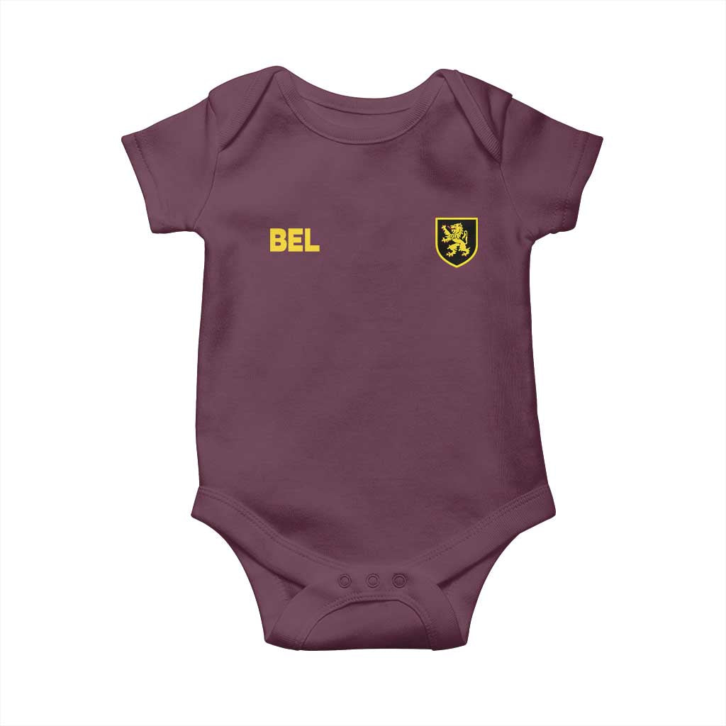 Vintage Belgium Baby Onesie Belgian Football Pride Belgium Lion Crest Soccer Graphic TS10 Maroon Print Your Wear