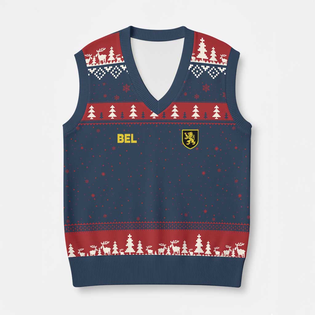 Vintage Belgium V-Neck Knit Sweater Vest Belgian Football Pride Belgium Lion Crest Soccer Graphic TS10 Navy Red Print Your Wear