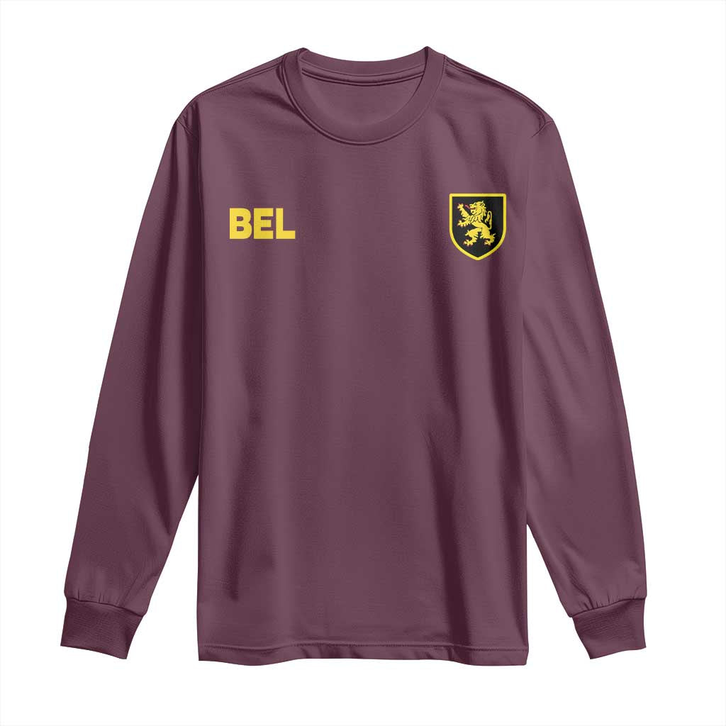 Vintage Belgium Long Sleeve Shirt Belgian Football Pride Belgium Lion Crest Soccer Graphic TS10 Maroon Print Your Wear