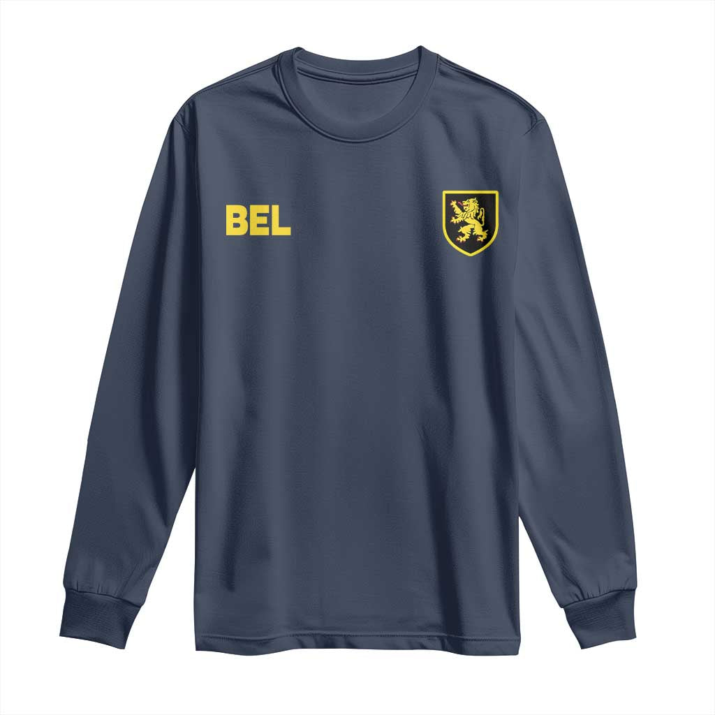 Vintage Belgium Long Sleeve Shirt Belgian Football Pride Belgium Lion Crest Soccer Graphic TS10 Navy Print Your Wear