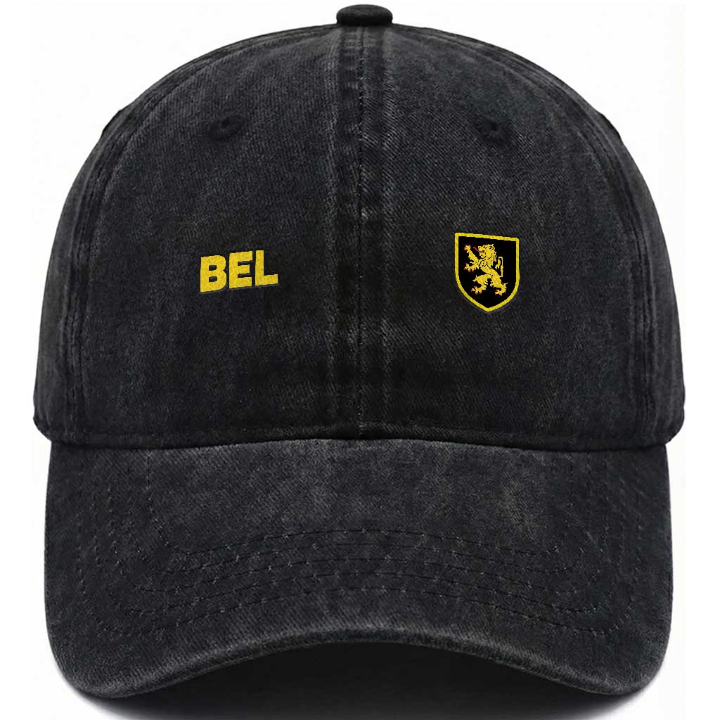 Vintage Belgium Washed Cotton Baseball Cap Belgian Football Pride Belgium Lion Crest Soccer Graphic TS10 Print Your Wear
