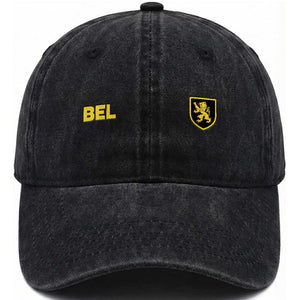 Vintage Belgium Washed Cotton Baseball Cap Belgian Football Pride Belgium Lion Crest Soccer Graphic TS10 Print Your Wear