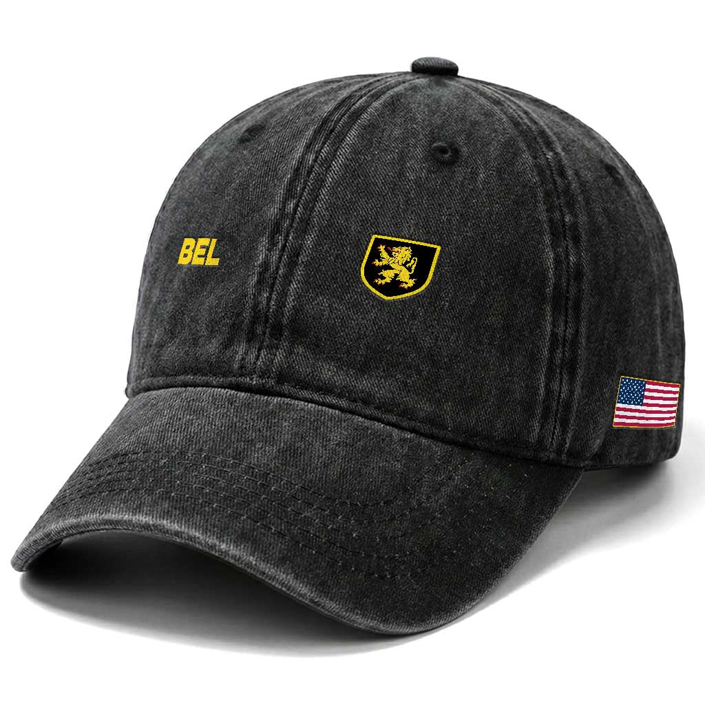 Vintage Belgium Washed Cotton Baseball Cap Belgian Football Pride Belgium Lion Crest Soccer Graphic TS10 Print Your Wear