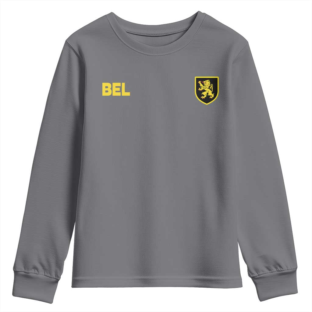Vintage Belgium Youth Sweatshirt Belgian Football Pride Belgium Lion Crest Soccer Graphic TS10 Charcoal Print Your Wear