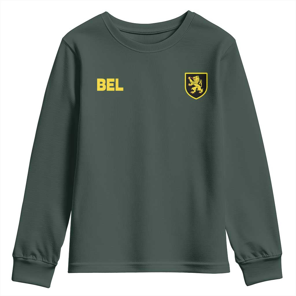 Vintage Belgium Youth Sweatshirt Belgian Football Pride Belgium Lion Crest Soccer Graphic TS10 Dark Forest Green Print Your Wear