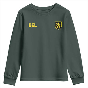 Vintage Belgium Youth Sweatshirt Belgian Football Pride Belgium Lion Crest Soccer Graphic TS10 Dark Forest Green Print Your Wear