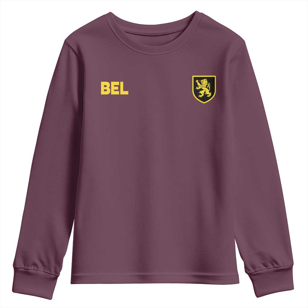 Vintage Belgium Youth Sweatshirt Belgian Football Pride Belgium Lion Crest Soccer Graphic TS10 Maroon Print Your Wear