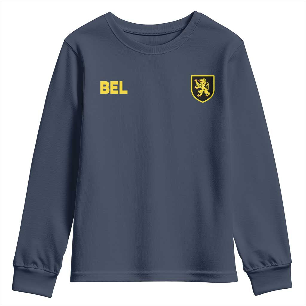 Vintage Belgium Youth Sweatshirt Belgian Football Pride Belgium Lion Crest Soccer Graphic TS10 Navy Print Your Wear