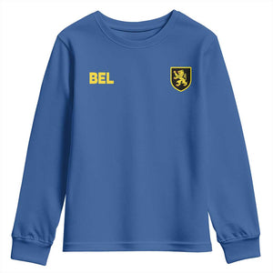 Vintage Belgium Youth Sweatshirt Belgian Football Pride Belgium Lion Crest Soccer Graphic TS10 Royal Blue Print Your Wear