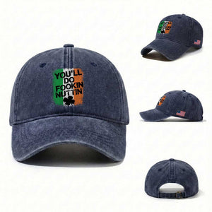 You Will Fookin Nuttin Irish Flag Pride Notorious Washed Cotton Baseball Cap TS10 Washed Cap Universal Fit Navy Print Your Wear