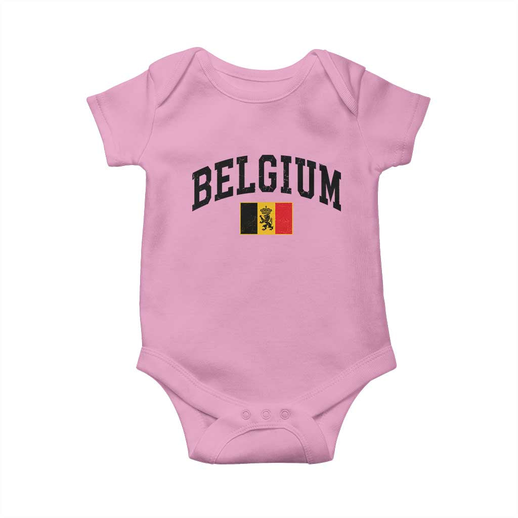 Vintage Belgium Baby Onesie Lion Royal Flag Graphic Belgian Soccer Football Pride Gift for Fans TS10 Light Pink Print Your Wear