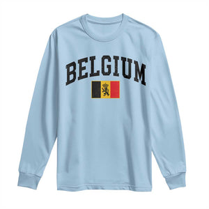 Vintage Belgium Long Sleeve Shirt Lion Royal Flag Graphic Belgian Soccer Football Pride Gift for Fans TS10 S Light Blue Print Your Wear