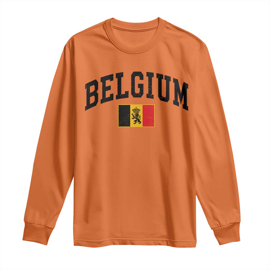 Vintage Belgium Long Sleeve Shirt Lion Royal Flag Graphic Belgian Soccer Football Pride Gift for Fans TS10 Orange Print Your Wear