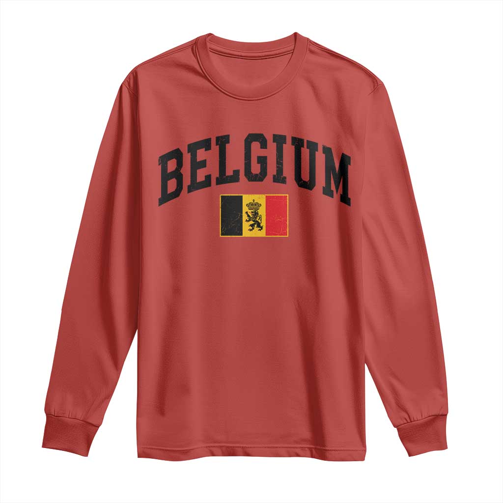 Vintage Belgium Long Sleeve Shirt Lion Royal Flag Graphic Belgian Soccer Football Pride Gift for Fans TS10 Red Print Your Wear