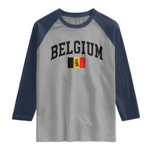 Vintage Belgium Raglan Shirt Lion Royal Flag Graphic Belgian Soccer Football Pride Gift for Fans TS10 Sport Gray Navy Print Your Wear