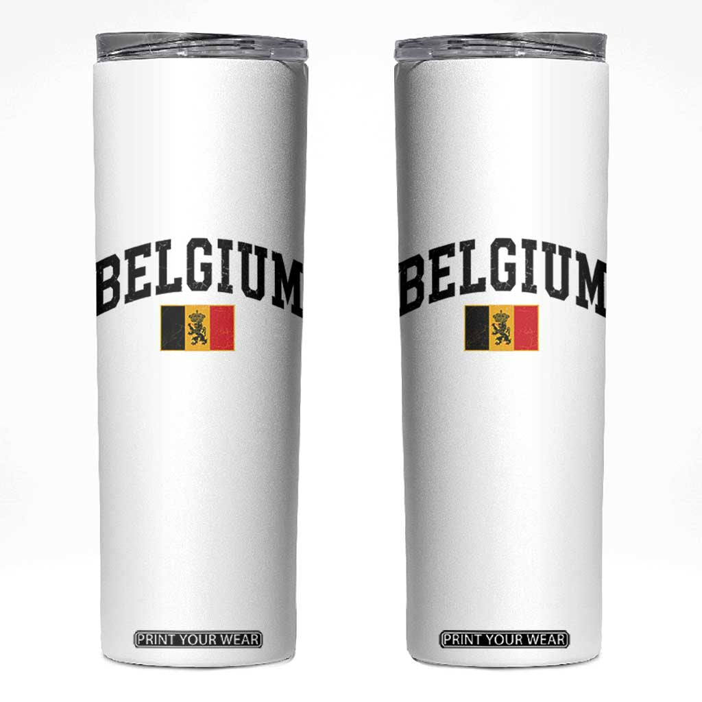 Vintage Belgium Skinny Tumbler Lion Royal Flag Graphic Belgian Soccer Football Pride Gift for Fans TS10 White Print Your Wear