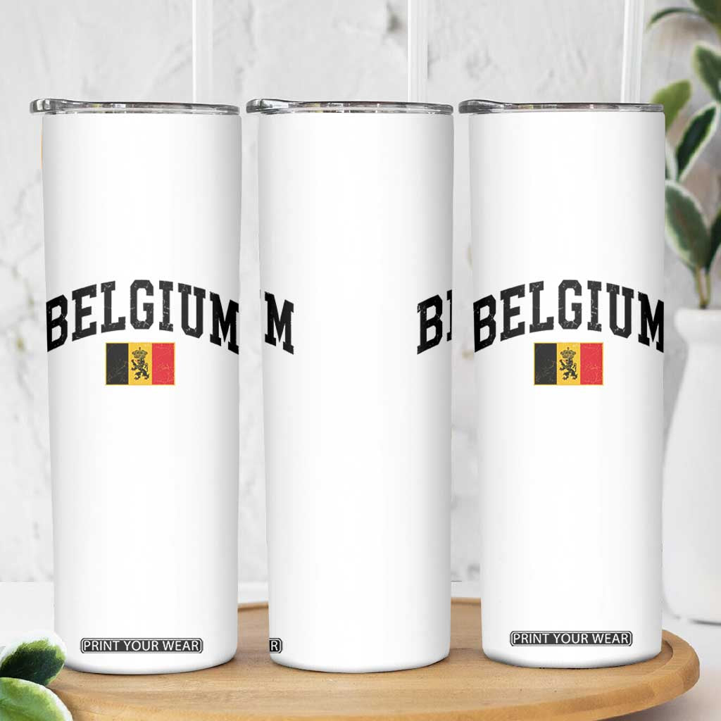 Vintage Belgium Skinny Tumbler Lion Royal Flag Graphic Belgian Soccer Football Pride Gift for Fans TS10 Print Your Wear
