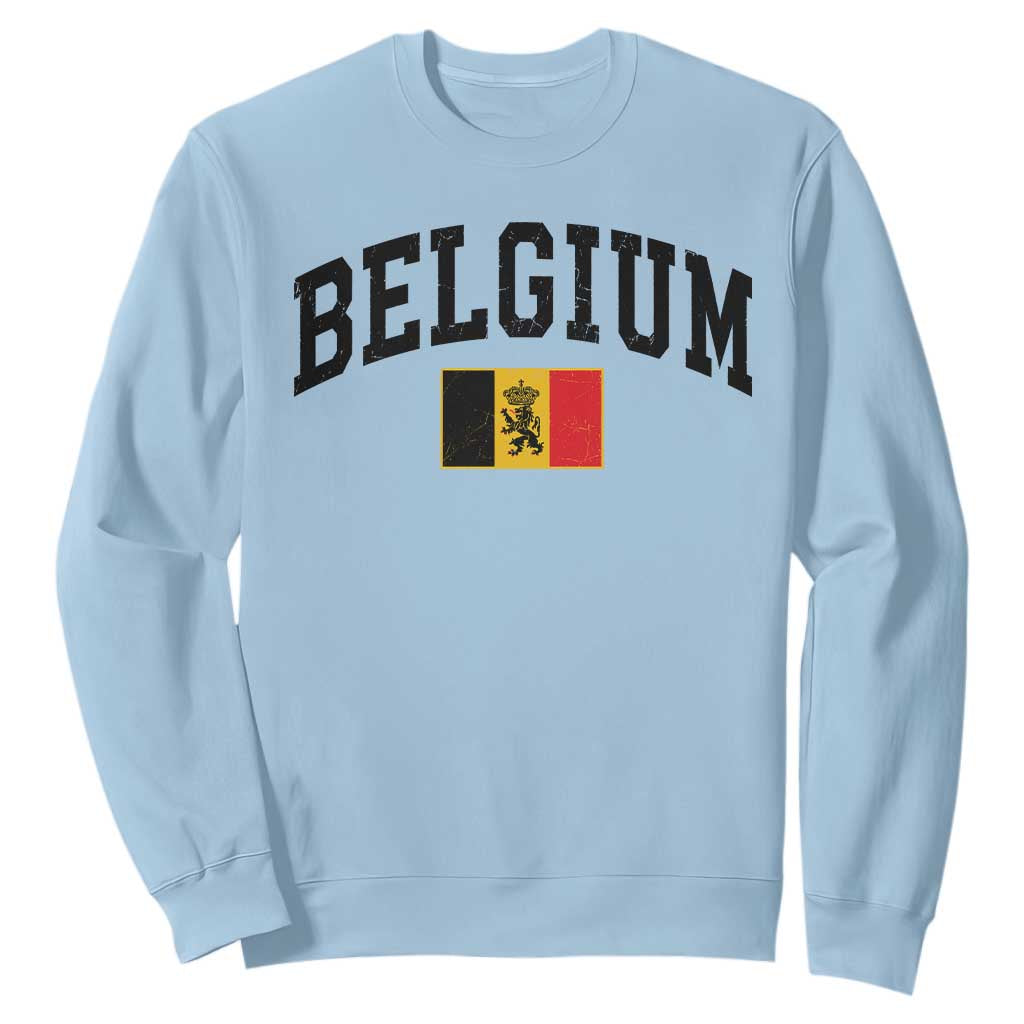Vintage Belgium Sweatshirt Lion Royal Flag Graphic Belgian Soccer Football Pride Gift for Fans TS10 S Light Blue Print Your Wear