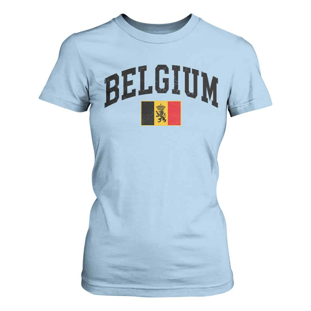 Vintage Belgium T Shirt For Women Lion Royal Flag Graphic Belgian Soccer Football Pride Gift for Fans TS10 Light Blue Print Your Wear