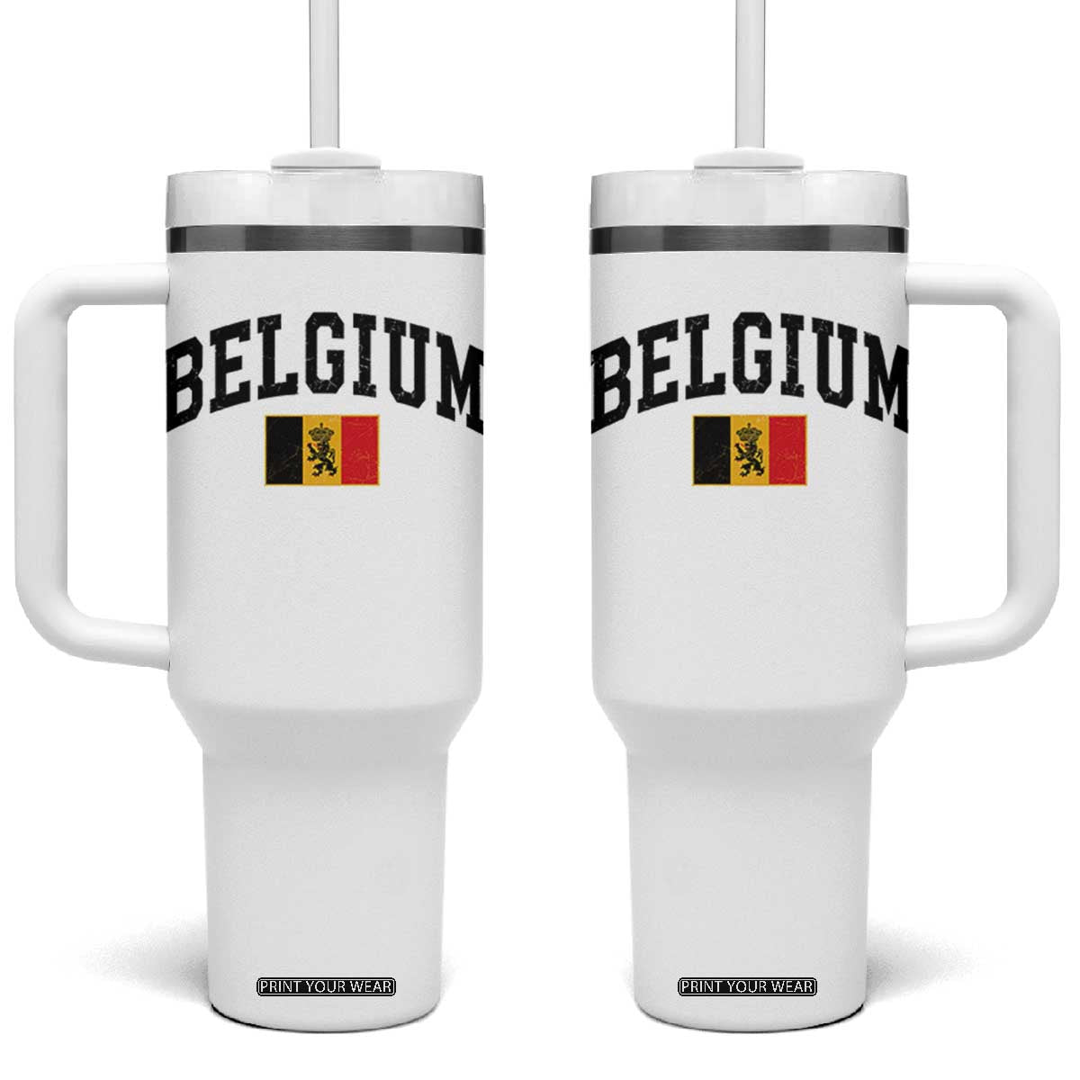 Vintage Belgium Tumbler With Handle Lion Royal Flag Graphic Belgian Soccer Football Pride Gift for Fans TS10 One Size: 40 oz White Print Your Wear
