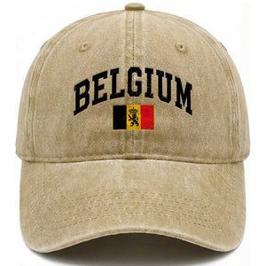 Vintage Belgium Washed Cotton Baseball Cap Lion Royal Flag Graphic Belgian Soccer Football Pride Gift for Fans TS10 Print Your Wear