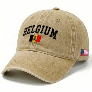 Vintage Belgium Washed Cotton Baseball Cap Lion Royal Flag Graphic Belgian Soccer Football Pride Gift for Fans TS10 Print Your Wear