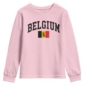 Vintage Belgium Youth Sweatshirt Lion Royal Flag Graphic Belgian Soccer Football Pride Gift for Fans TS10 Light Pink Print Your Wear