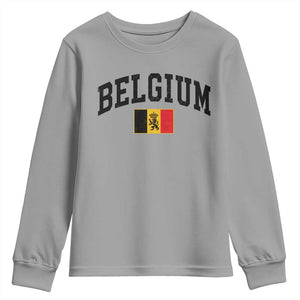 Vintage Belgium Youth Sweatshirt Lion Royal Flag Graphic Belgian Soccer Football Pride Gift for Fans TS10 Sport Gray Print Your Wear
