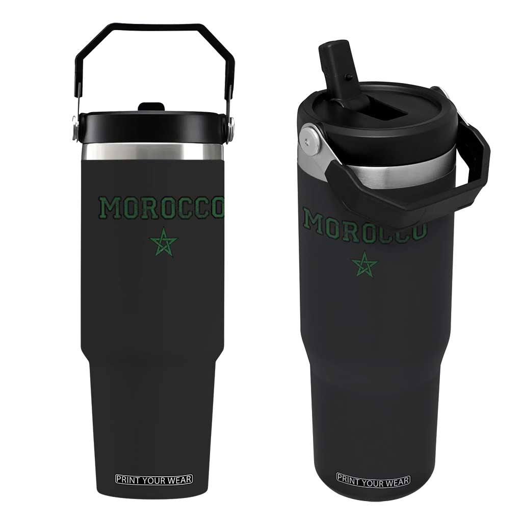 Vintage Morocco Flip Straw Tumbler Green Star Distressed Patriotic Heritage Pride Gift for Moroccan TS10 One Size: 30 oz Black Print Your Wear