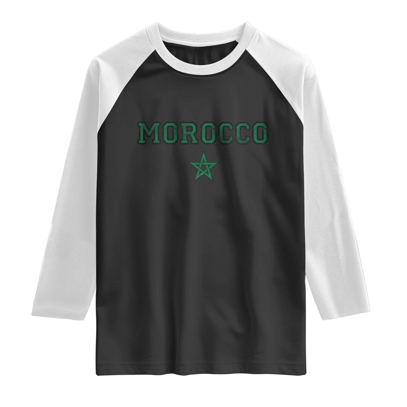 Vintage Morocco Raglan Shirt Green Star Distressed Patriotic Heritage Pride Gift for Moroccan TS10 Black White Print Your Wear