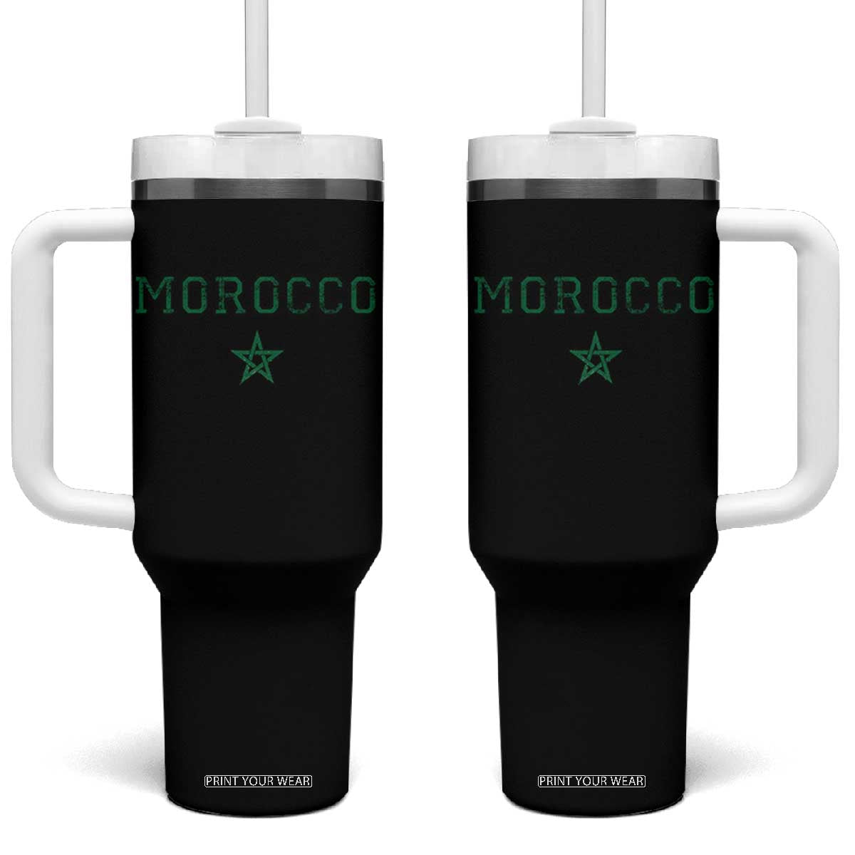 Vintage Morocco Tumbler With Handle Green Star Distressed Patriotic Heritage Pride Gift for Moroccan TS10 One Size: 40 oz Black Print Your Wear