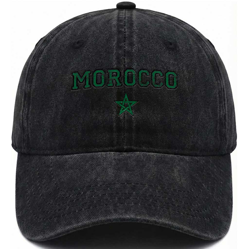 Vintage Morocco Washed Cotton Baseball Cap Green Star Distressed Patriotic Heritage Pride Gift for Moroccan TS10 Print Your Wear