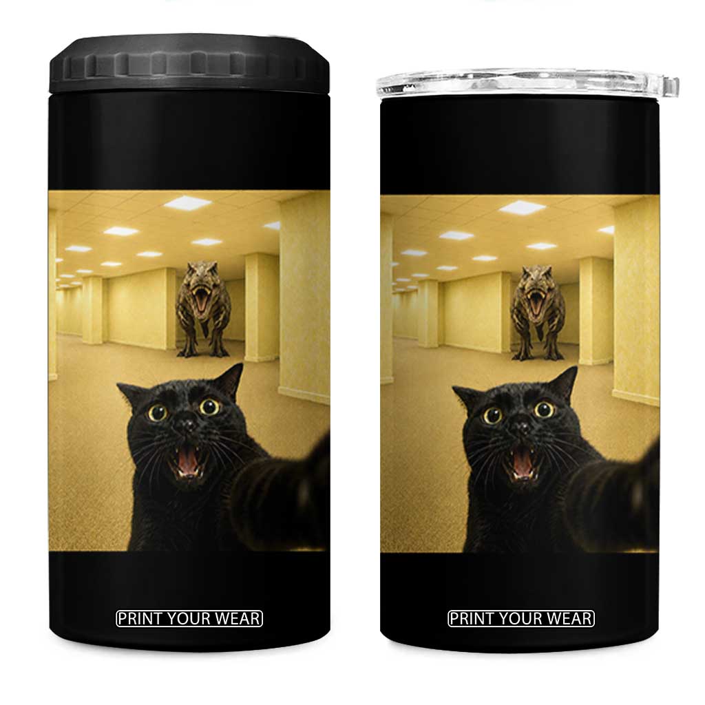 Black Cat Selfie with Dinosaur in The Backrooms Liminal Space Graphic 4 in 1 Can Cooler Tumbler Liminal Space Urban Legend Meme TS10 One Size: 16 oz Black Print Your Wear