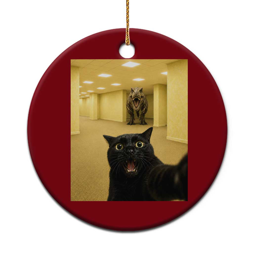 Black Cat Selfie with Dinosaur in The Backrooms Liminal Space Graphic Ceramic Ornament Liminal Space Urban Legend Meme TS10 1pc Red Print Your Wear