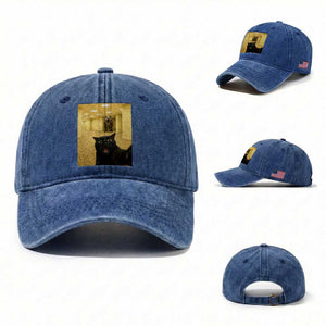 Black Cat Selfie with Dinosaur in The Backrooms Liminal Space Graphic Washed Cotton Baseball Cap Liminal Space Urban Legend Meme TS10 Washed Cap Universal Fit Royal Blue Print Your Wear