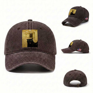 Black Cat Selfie with Dinosaur in The Backrooms Liminal Space Graphic Washed Cotton Baseball Cap Liminal Space Urban Legend Meme TS10 Washed Cap Universal Fit Dark Brown Print Your Wear