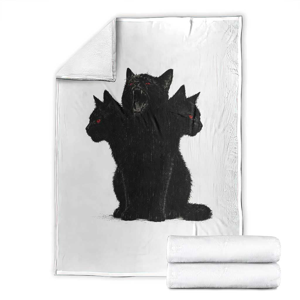 Purrberus 3 Headed Black Cat Gothic Mythology Graphic Throw Blanket Vintage Grunge Alt 90s Halloween Goth Horror TS10 White Print Your Wear