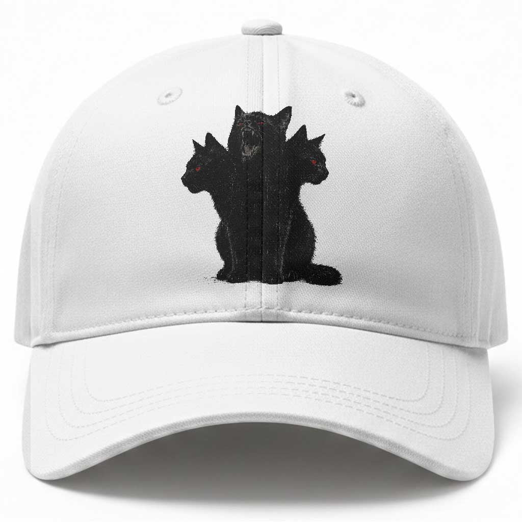 Purrberus 3 Headed Black Cat Gothic Mythology Graphic Baseball Cap Vintage Grunge Alt 90s Halloween Goth Horror TS10 Print Your Wear
