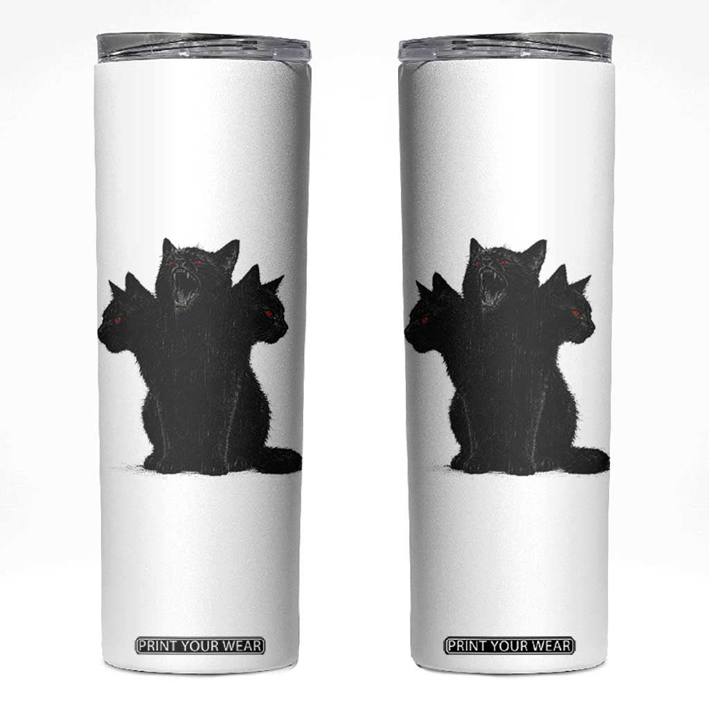 Purrberus 3 Headed Black Cat Gothic Mythology Graphic Skinny Tumbler Vintage Grunge Alt 90s Halloween Goth Horror TS10 White Print Your Wear