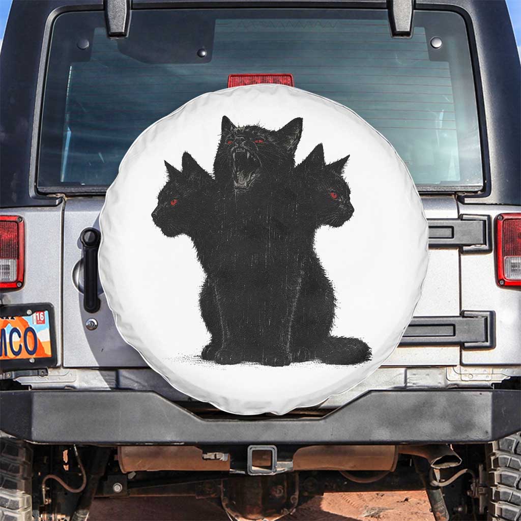 Purrberus 3 Headed Black Cat Gothic Mythology Graphic Spare Tire Cover Vintage Grunge Alt 90s Halloween Goth Horror TS10 No hole White Print Your Wear