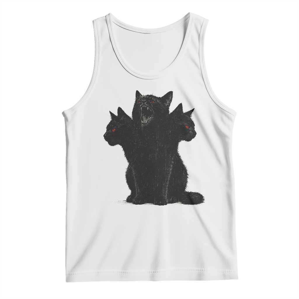 Purrberus 3 Headed Black Cat Gothic Mythology Graphic Tank Top Vintage Grunge Alt 90s Halloween Goth Horror TS10 White Print Your Wear