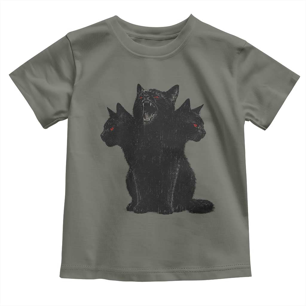 Purrberus 3 Headed Black Cat Gothic Mythology Graphic Toddler T Shirt Vintage Grunge Alt 90s Halloween Goth Horror TS10 Military Green Print Your Wear