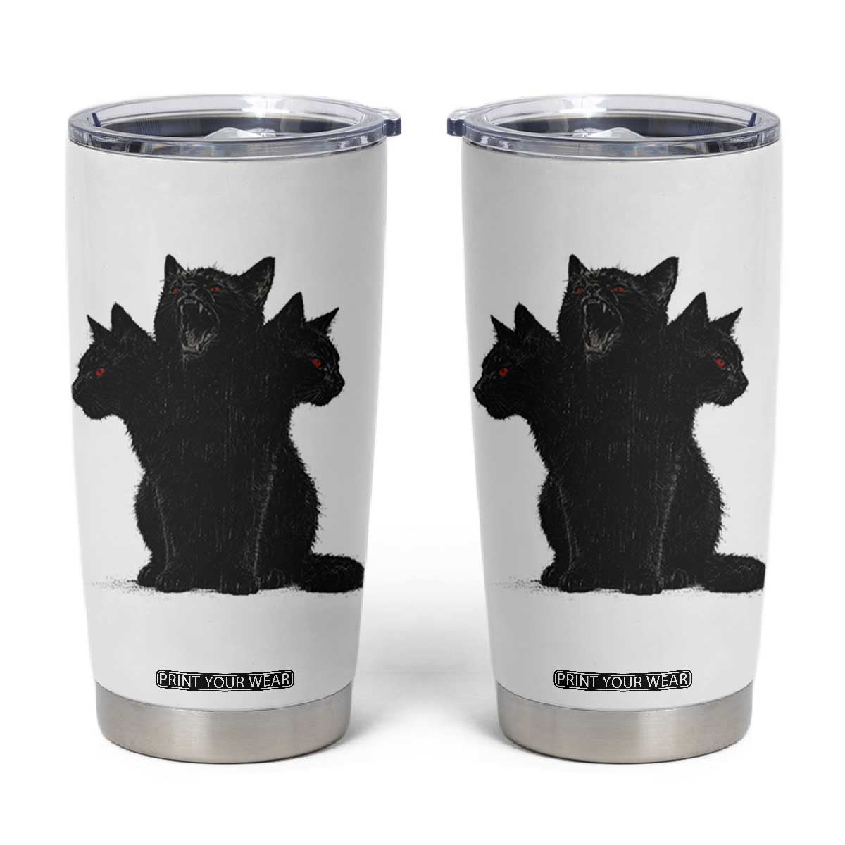 Purrberus 3 Headed Black Cat Gothic Mythology Graphic Tumbler Cup Vintage Grunge Alt 90s Halloween Goth Horror TS10 White Print Your Wear