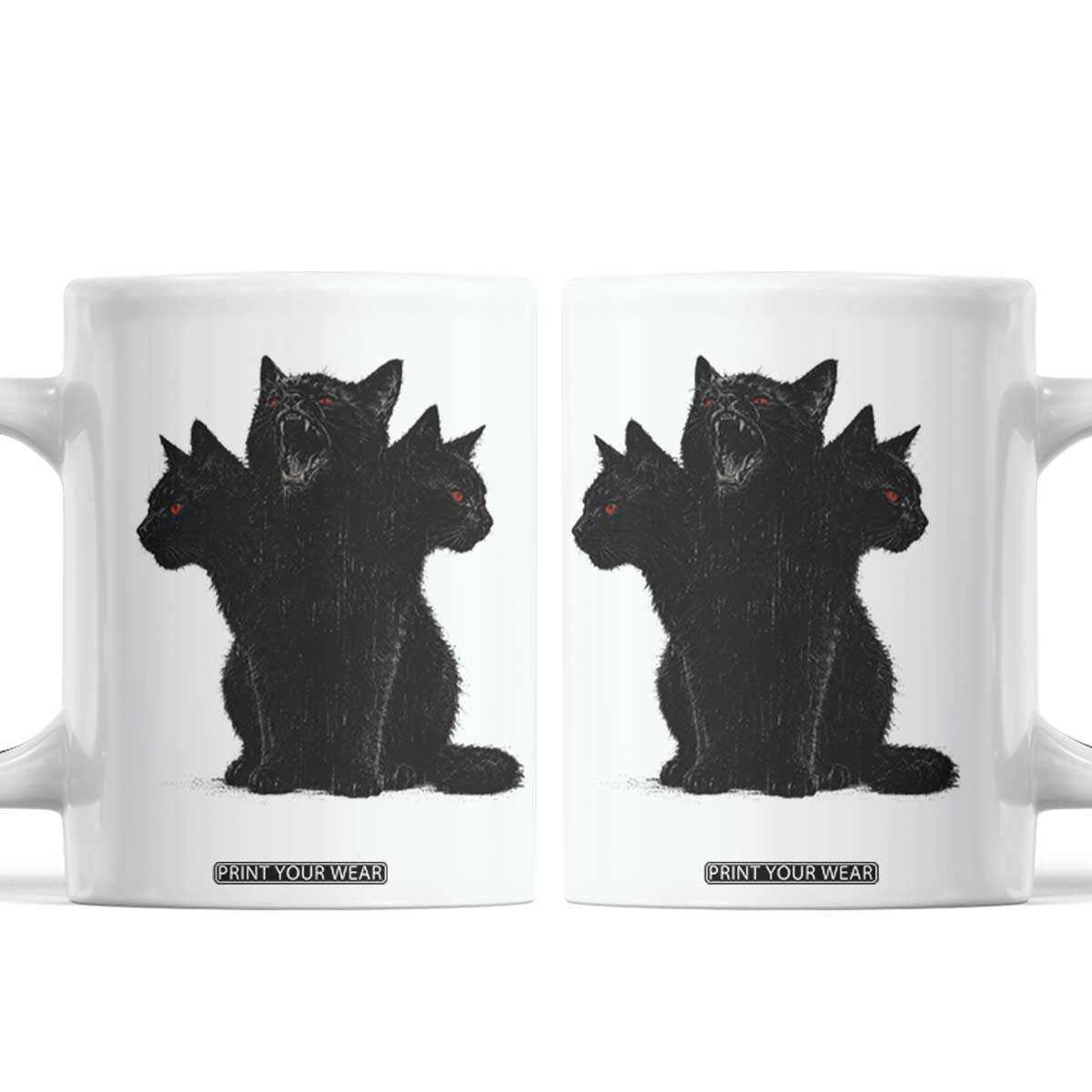 Purrberus 3 Headed Black Cat Gothic Mythology Graphic Coffee Mug Vintage Grunge Alt 90s Halloween Goth Horror TS10 White Print Your Wear
