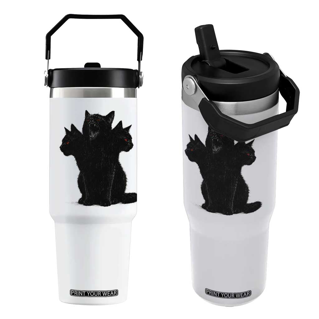Purrberus 3 Headed Black Cat Gothic Mythology Graphic Flip Straw Tumbler Vintage Grunge Alt 90s Halloween Goth Horror TS10 One Size: 30 oz White Print Your Wear