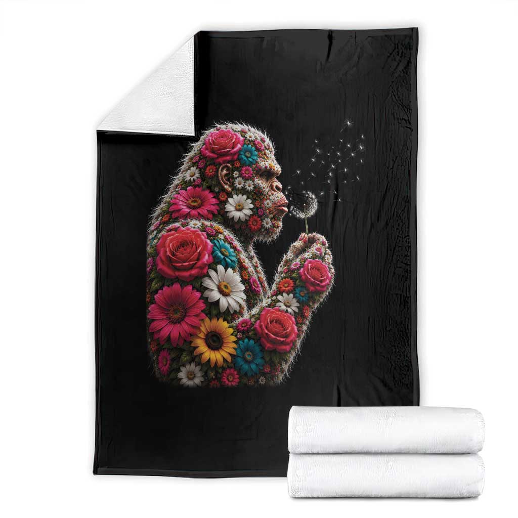 Floral Bigfoot Blowing Wishes Dandelion Throw Blanket Vintage Sasquatch Art Botanical Wildlife Graphic TS10 Black Print Your Wear